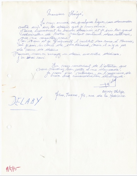 La lettre du jeune Philippe Delaby